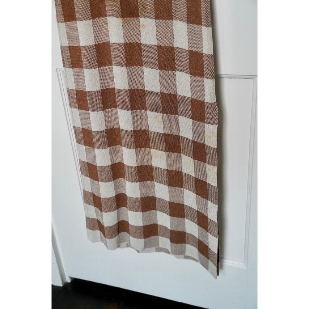 TOCCIN Emerson Midi Dress Sleeveless Gingham Check Knit Brown White Size XS - Picture 6 of 10